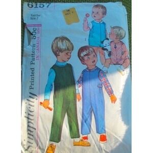 Vtg Toddler Pattern Simplicity 6157 size 2 overalls and shirt 1965 cut
